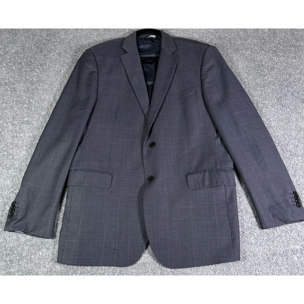 Ermenegildo Zegna Traveller Saks 100% Wool Blazer Blue Windowpane 42R Italy Made